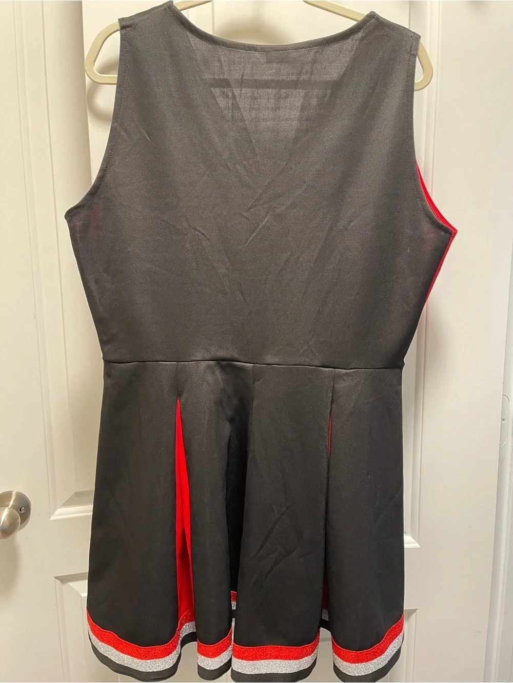 Spirit Halloween Cheerleader Costume Dress Red Black Silver CHEER Megaphone Y2K
